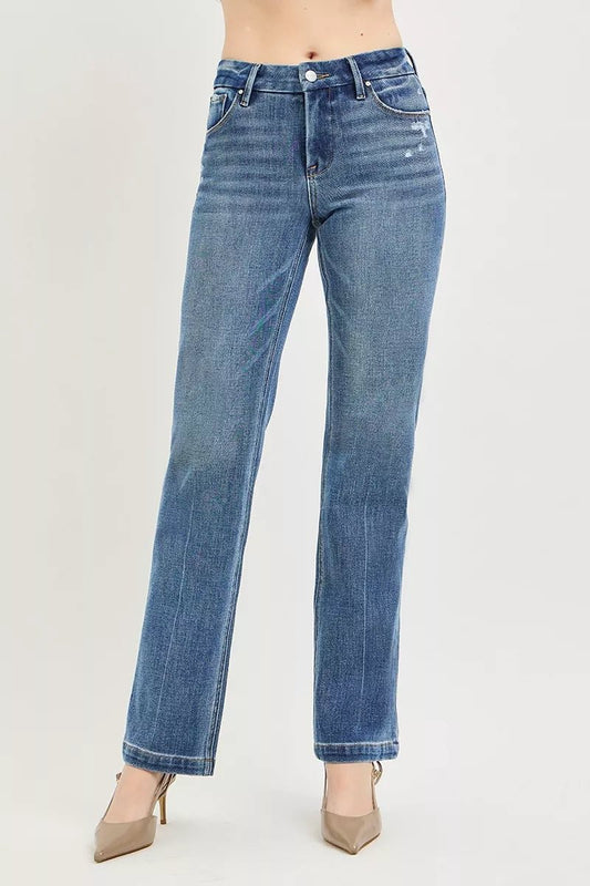 RISEN Tummy Control 4way Stretch Mid Rise Straight Crease Line - Bitsy Gypsy Boutique
