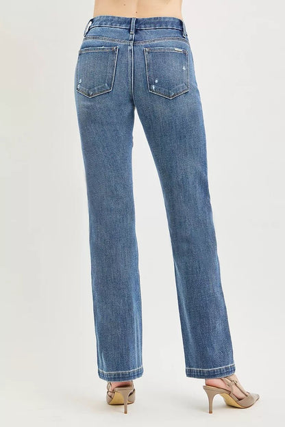RISEN Tummy Control 4way Stretch Mid Rise Straight Crease Line - Bitsy Gypsy Boutique
