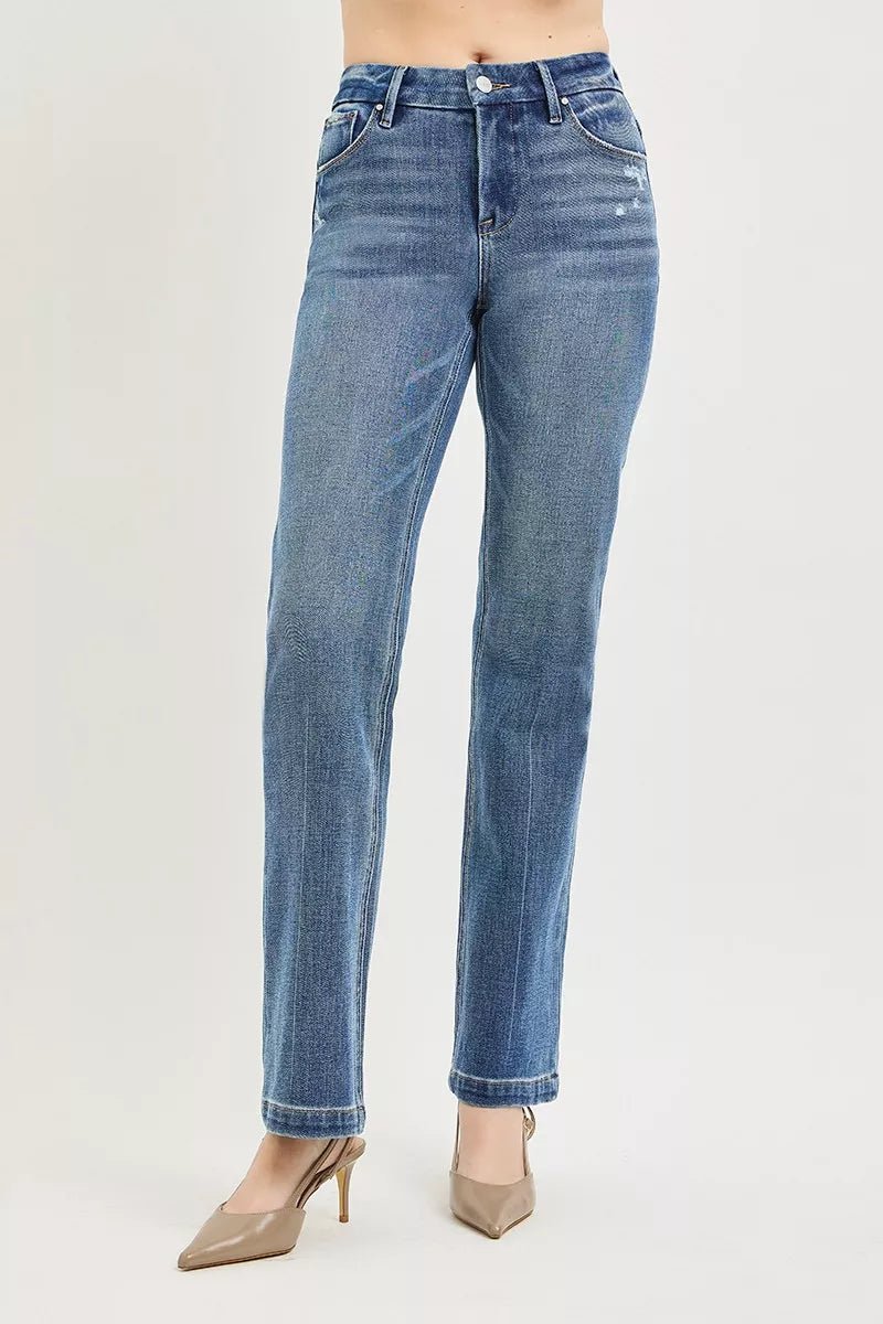 RISEN Tummy Control 4way Stretch Mid Rise Straight Crease Line - Bitsy Gypsy Boutique