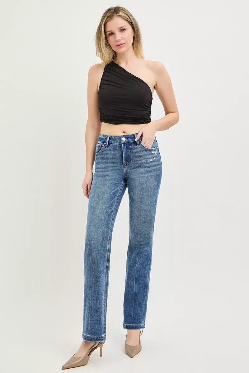 RISEN Tummy Control 4way Stretch Mid Rise Straight Crease Line - Bitsy Gypsy Boutique