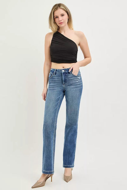 RISEN Tummy Control 4way Stretch Mid Rise Straight Crease Line - Bitsy Gypsy Boutique