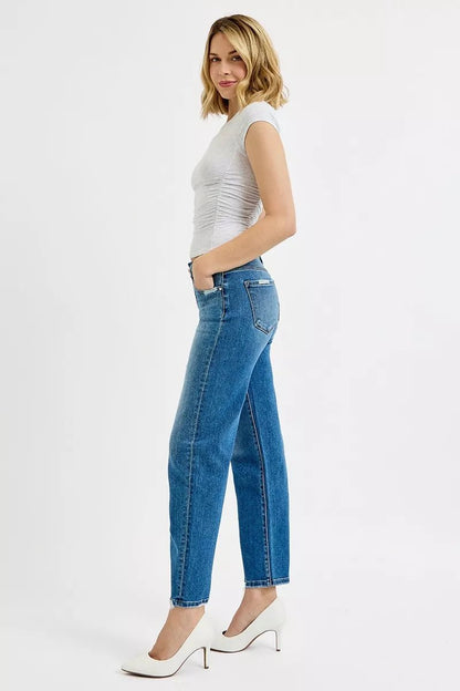 RISEN Tummy Control High Rise Ankle Slim Barrel Jeans - Bitsy Gypsy Boutique