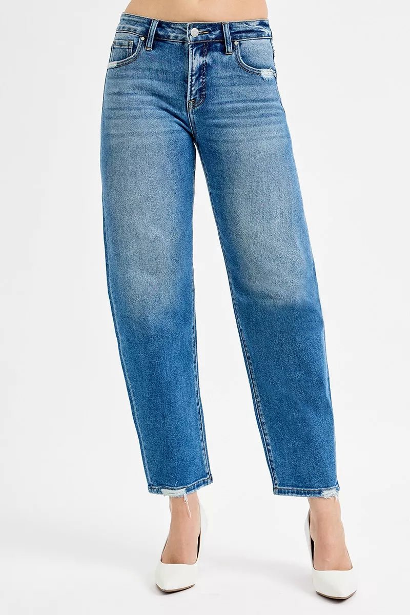 RISEN Tummy Control High Rise Ankle Slim Barrel Jeans - Bitsy Gypsy Boutique