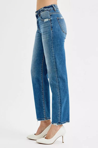 RISEN Tummy Control High Rise Ankle Slim Barrel Jeans - Bitsy Gypsy Boutique