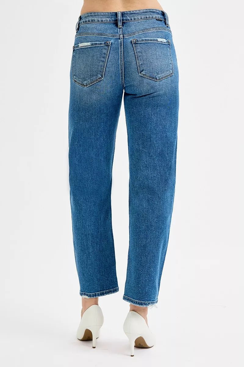 RISEN Tummy Control High Rise Ankle Slim Barrel Jeans - Bitsy Gypsy Boutique