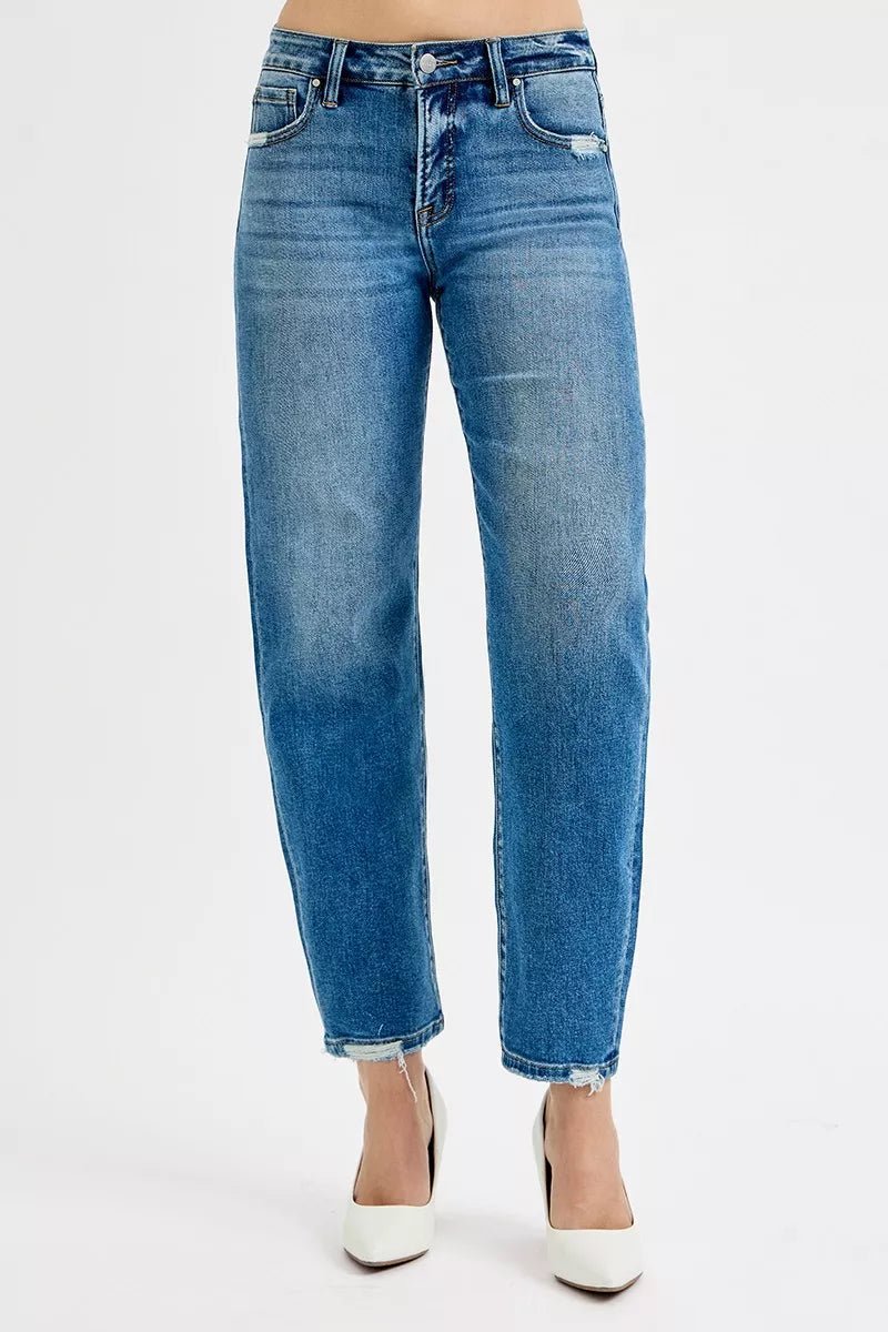 RISEN Tummy Control High Rise Ankle Slim Barrel Jeans - Bitsy Gypsy Boutique