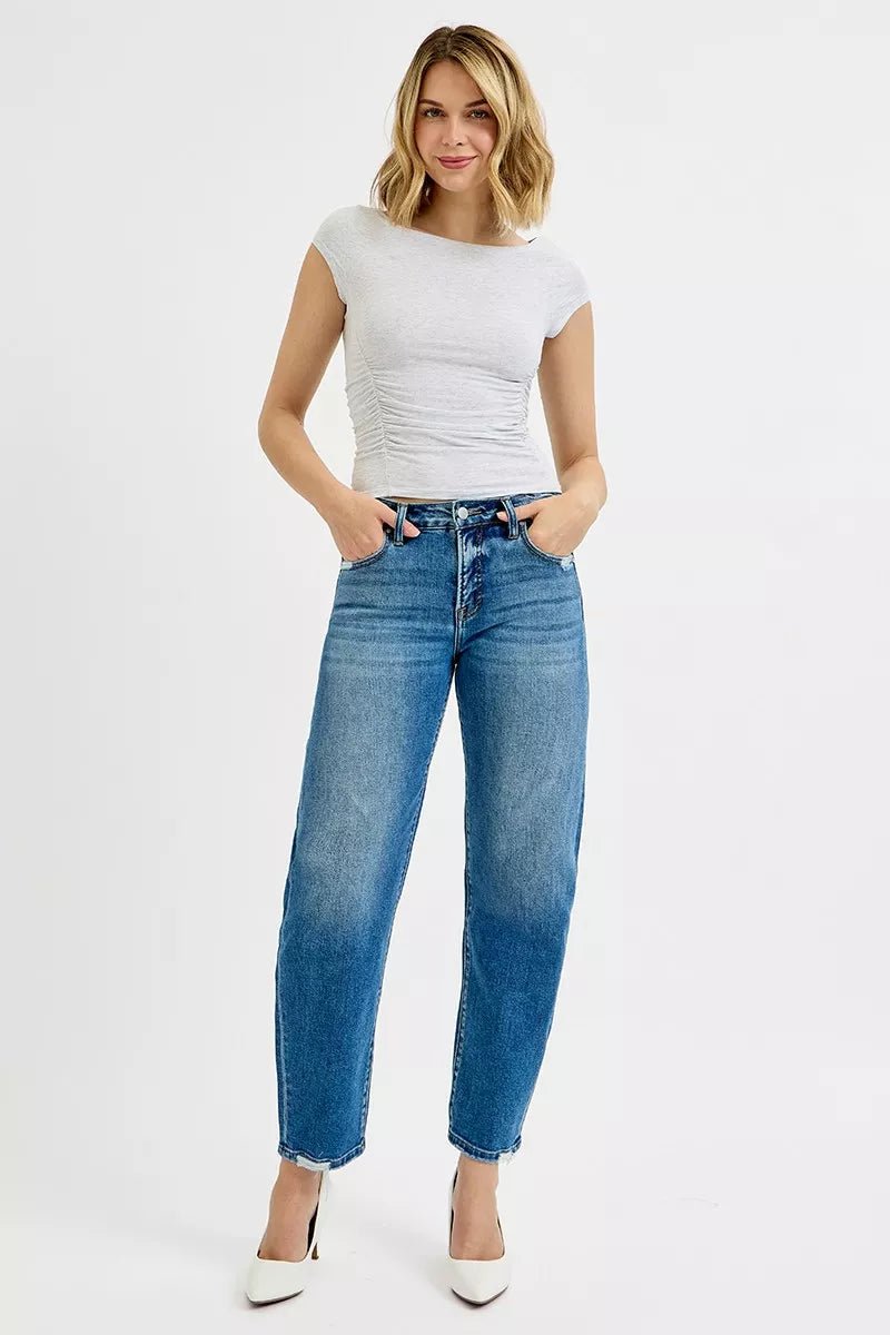 RISEN Tummy Control High Rise Ankle Slim Barrel Jeans - Bitsy Gypsy Boutique