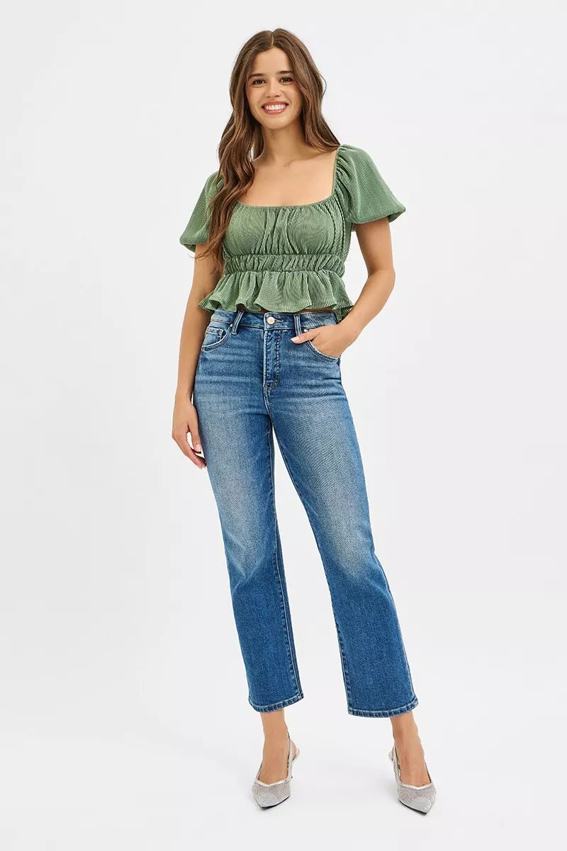 RISEN Tummy Control High Rise Crop Straight Jeans - Bitsy Gypsy Boutique