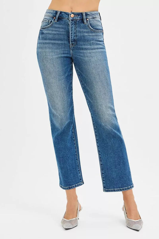 RISEN Tummy Control High Rise Crop Straight Jeans - Bitsy Gypsy Boutique
