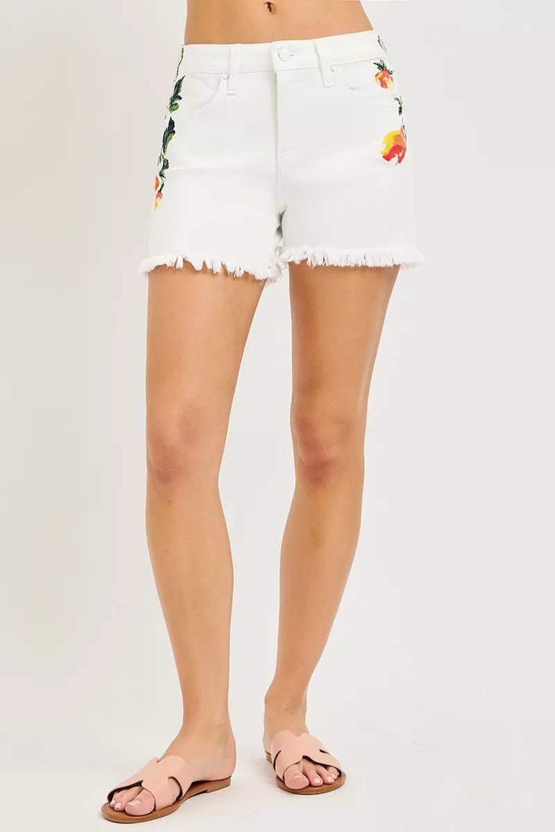 RISEN Tummy Control High Rise Flower Printed Shorts - Bitsy Gypsy Boutique