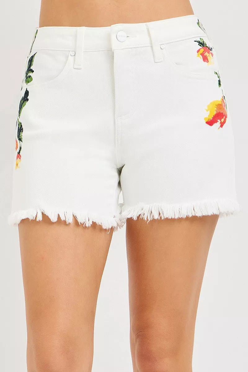 RISEN Tummy Control High Rise Flower Printed Shorts - Bitsy Gypsy Boutique