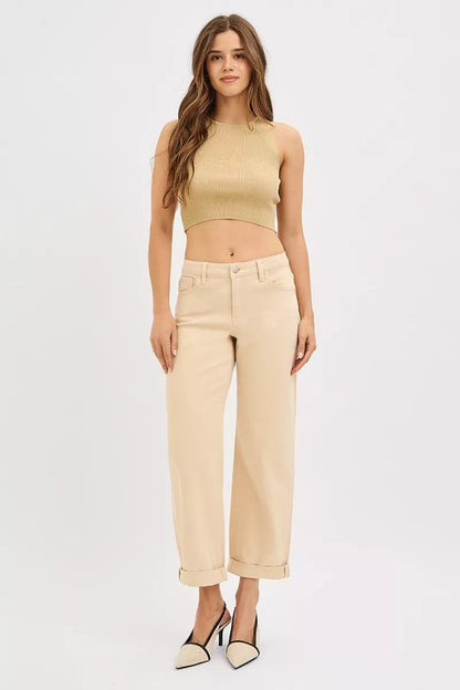 RISEN Tummy Control Mid Rise Ankle Barrel Relaxed Baggy - Bitsy Gypsy Boutique