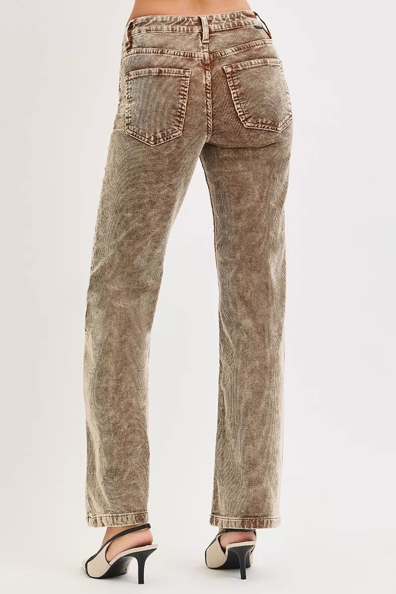 RISEN Tummy Control Mid Rise Straight Leg Corduroy Pants - Bitsy Gypsy Boutique