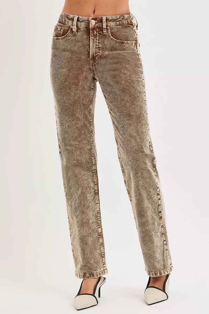 RISEN Tummy Control Mid Rise Straight Leg Corduroy Pants - Bitsy Gypsy Boutique