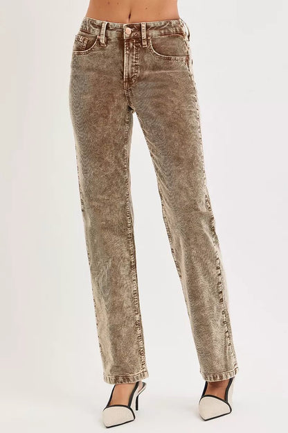 RISEN Tummy Control Mid Rise Straight Leg Corduroy Pants - Bitsy Gypsy Boutique
