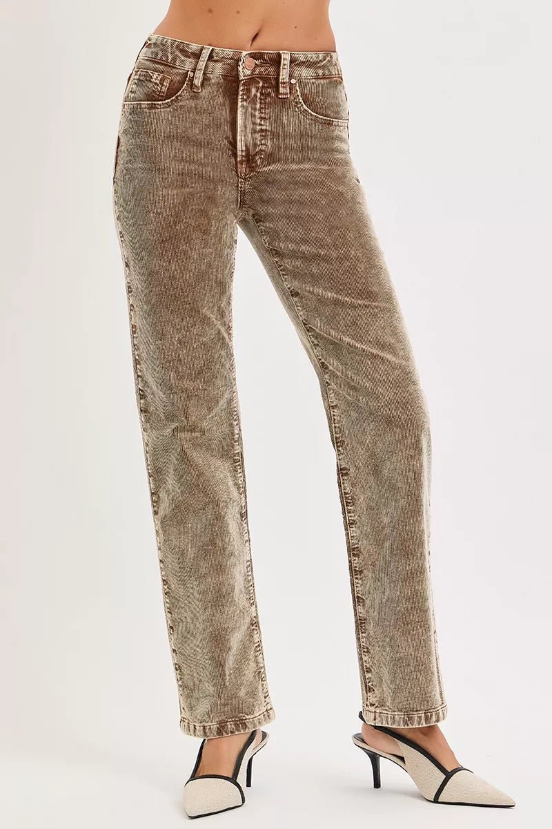 RISEN Tummy Control Mid Rise Straight Leg Corduroy Pants - Bitsy Gypsy Boutique
