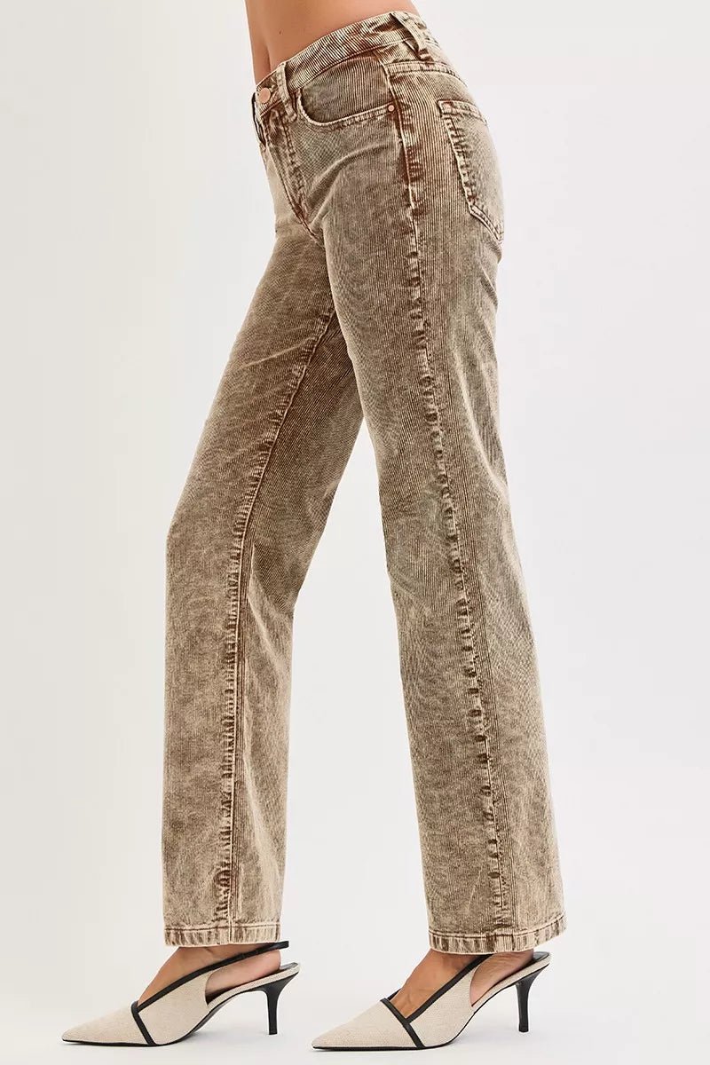 RISEN Tummy Control Mid Rise Straight Leg Corduroy Pants - Bitsy Gypsy Boutique