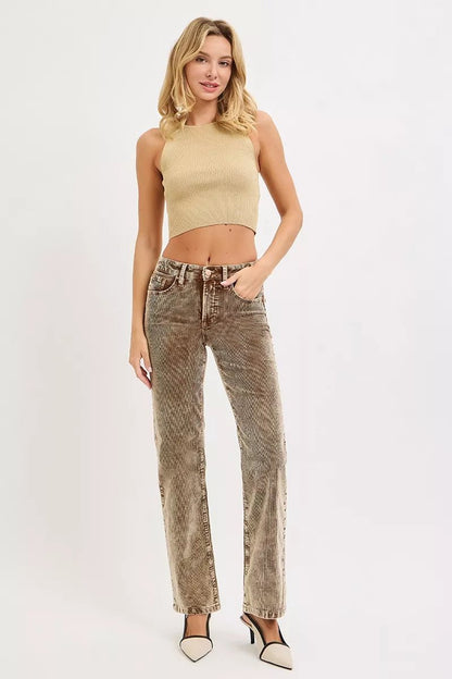 RISEN Tummy Control Mid Rise Straight Leg Corduroy Pants - Bitsy Gypsy Boutique