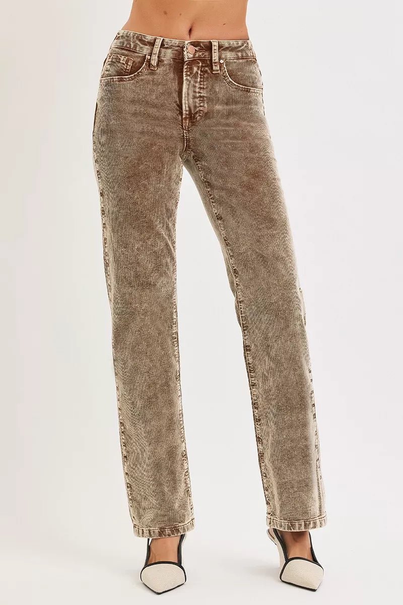 RISEN Tummy Control Mid Rise Straight Leg Corduroy Pants - Bitsy Gypsy Boutique