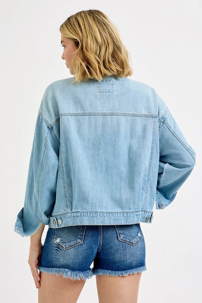 RISEN Washed Dropped Shoulder Denim Jacket - Bitsy Gypsy Boutique