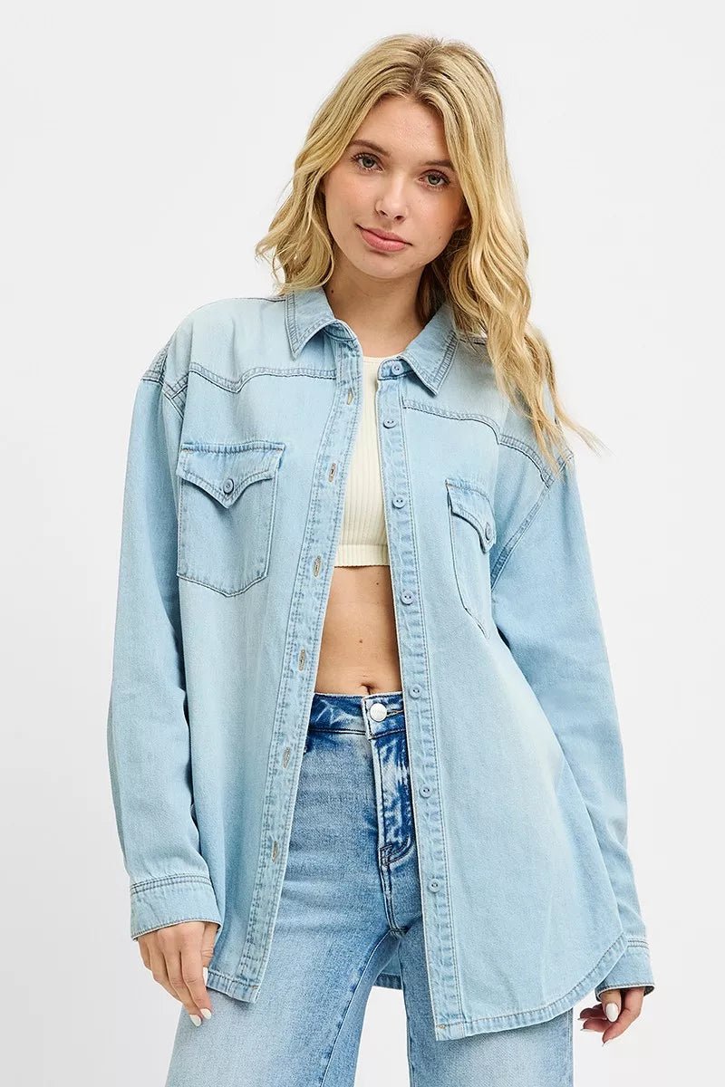RISEN Western Yoke Style Relaxed Fit Denim Shirts - Bitsy Gypsy Boutique