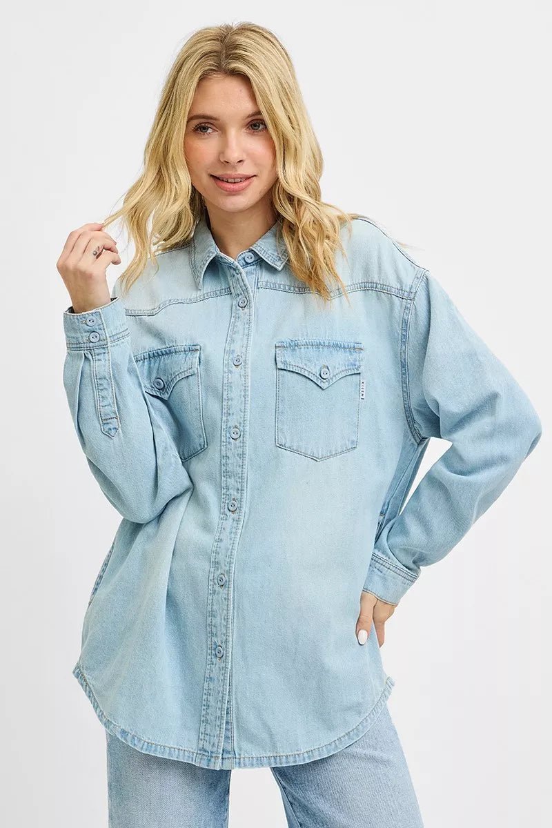 RISEN Western Yoke Style Relaxed Fit Denim Shirts - Bitsy Gypsy Boutique