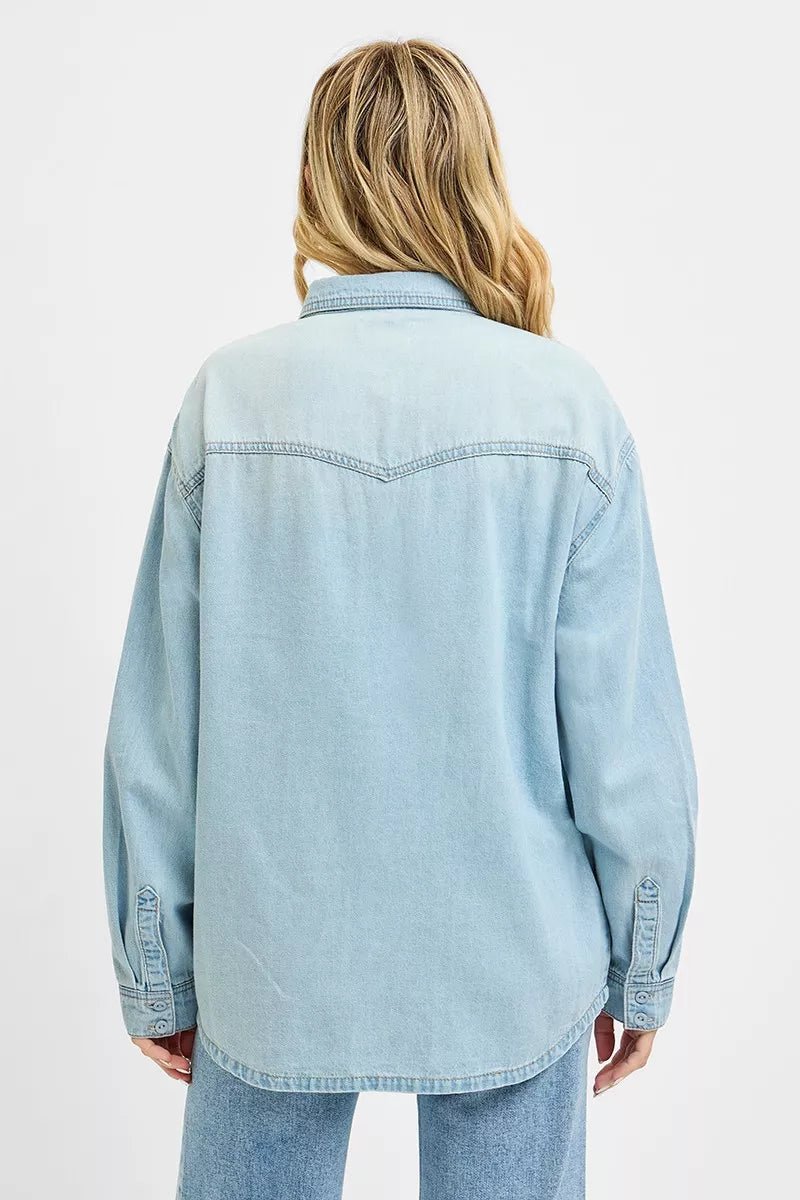 RISEN Western Yoke Style Relaxed Fit Denim Shirts - Bitsy Gypsy Boutique