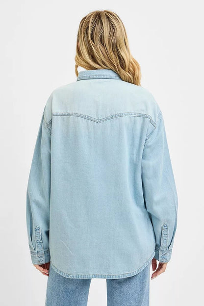 RISEN Western Yoke Style Relaxed Fit Denim Shirts - Bitsy Gypsy Boutique