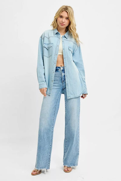 RISEN Western Yoke Style Relaxed Fit Denim Shirts - Bitsy Gypsy Boutique