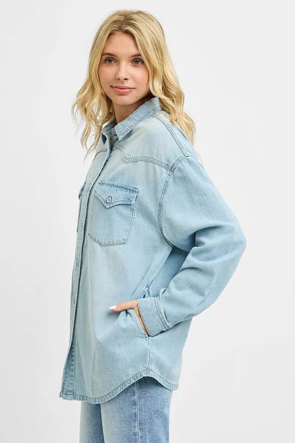RISEN Western Yoke Style Relaxed Fit Denim Shirts - Bitsy Gypsy Boutique