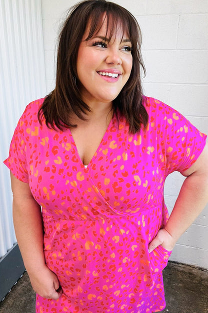 Rose Leopard Surplice V Neck Pocketed Dress - Bitsy Gypsy Boutique