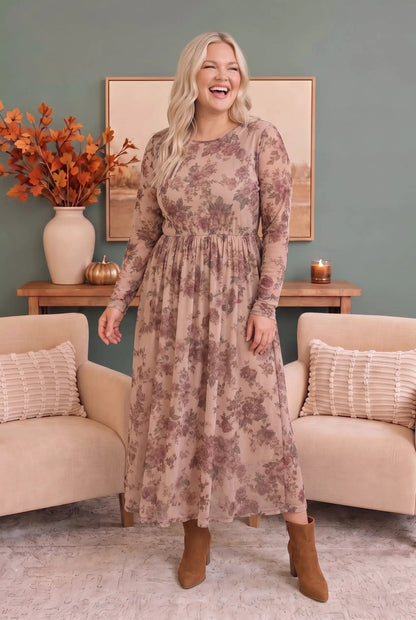 Rosewood Dreams Floral Mesh Midi Dress - Bitsy Gypsy Boutique
