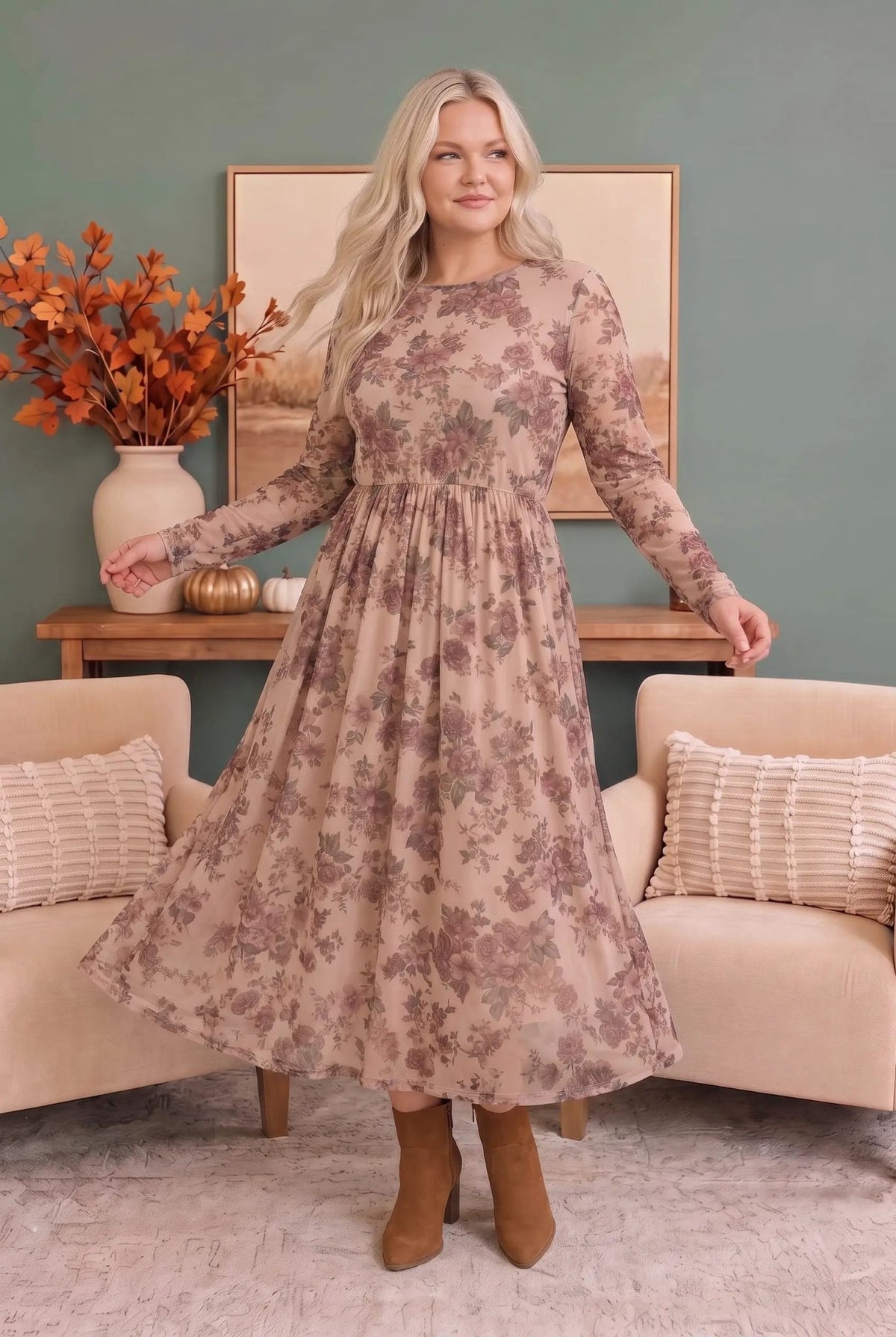 Rosewood Dreams Floral Mesh Midi Dress - Bitsy Gypsy Boutique