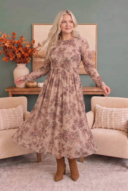 Rosewood Dreams Floral Mesh Midi Dress - Bitsy Gypsy Boutique