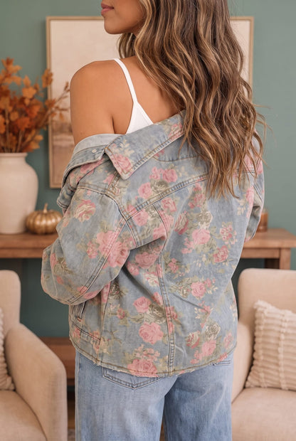 Rosy Days Floral Denim Jacket - Bitsy Gypsy Boutique