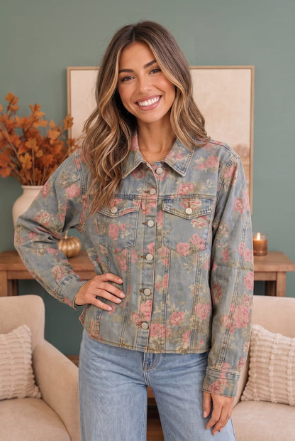 Rosy Days Floral Denim Jacket - Bitsy Gypsy Boutique