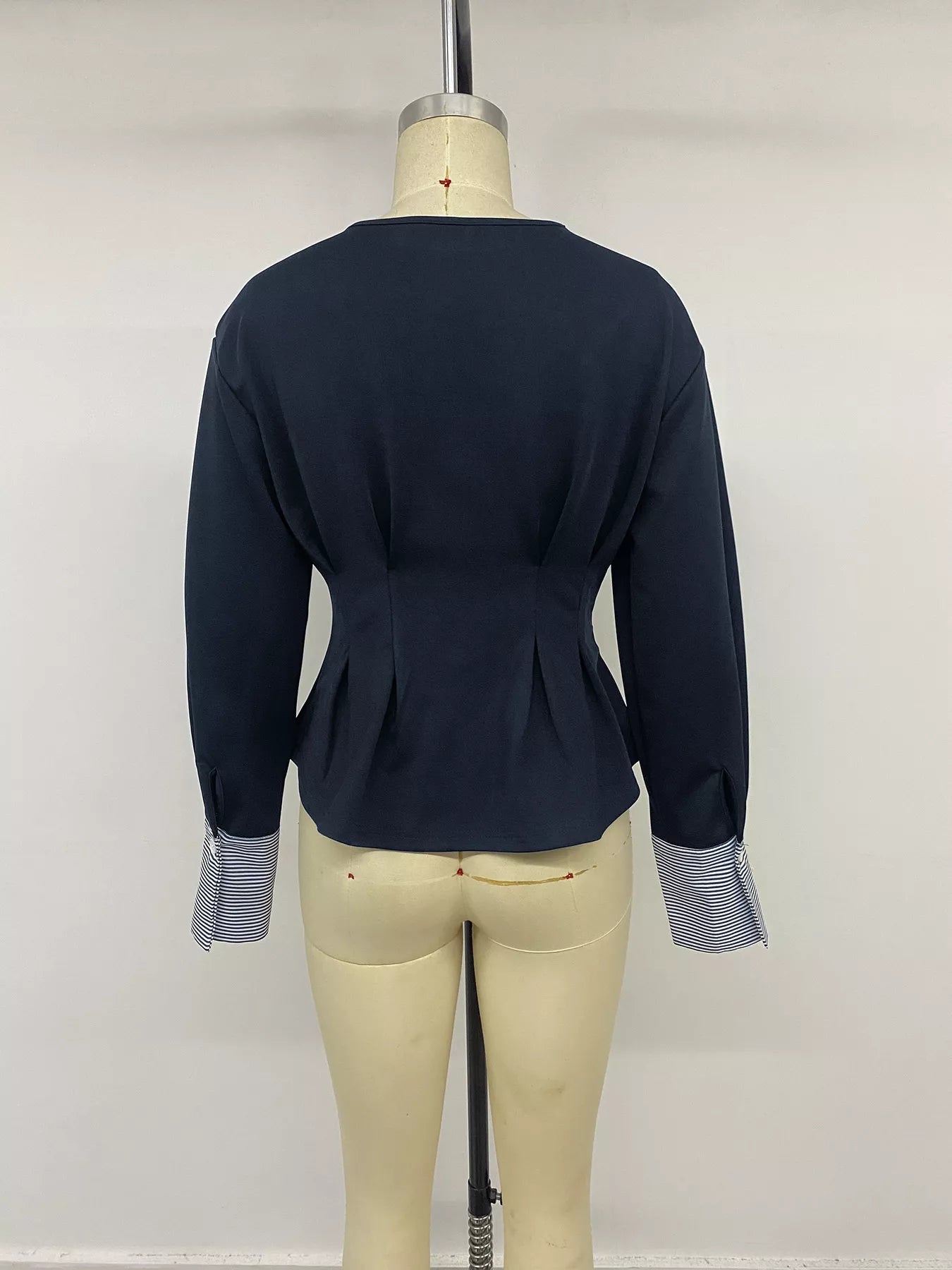 Round Neck Peplum Top with Striped Cuffs - Bitsy Gypsy Boutique