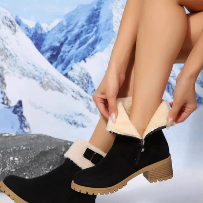 Round Toe Block Heel Suede Ankle Boots Fluff Cuff - Bitsy Gypsy Boutique