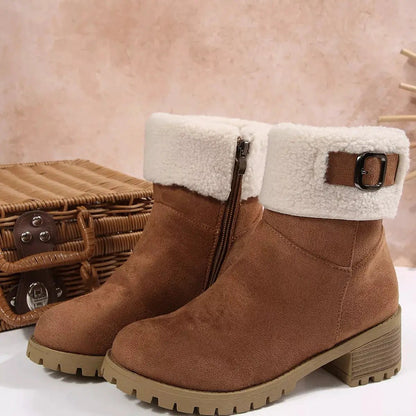 Round Toe Block Heel Suede Ankle Boots Fluff Cuff - Bitsy Gypsy Boutique