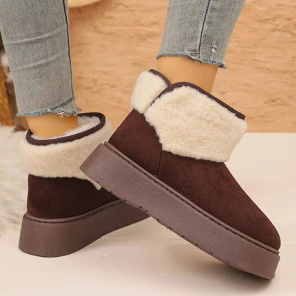 Round Toe Suede Platform Boots With Fluff Cuff - Bitsy Gypsy Boutique