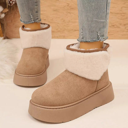 Round Toe Suede Platform Boots With Fluff Cuff - Bitsy Gypsy Boutique