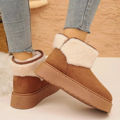 Round Toe Suede Platform Boots With Fluff Cuff - Bitsy Gypsy Boutique