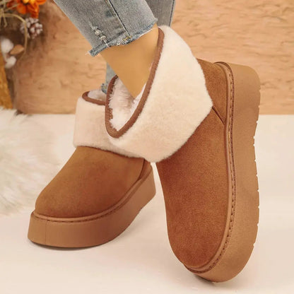 Round Toe Suede Platform Boots With Fluff Cuff - Bitsy Gypsy Boutique