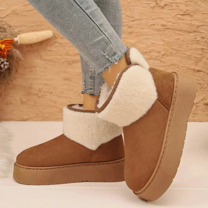 Round Toe Suede Platform Boots With Fluff Cuff - Bitsy Gypsy Boutique
