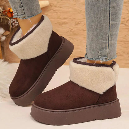 Round Toe Suede Platform Boots With Fluff Cuff - Bitsy Gypsy Boutique