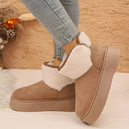 Round Toe Suede Platform Boots With Fluff Cuff - Bitsy Gypsy Boutique