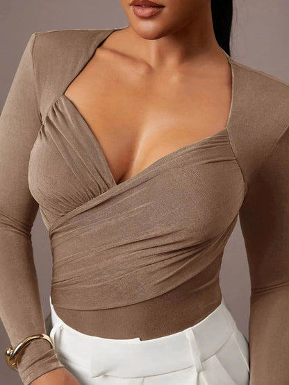 Ruched Surplice Long Sleeve Bodysuit - Bitsy Gypsy Boutique