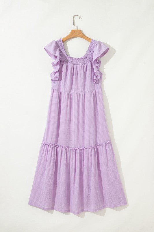 Ruffle Flutter Sleeve Square Neck Maxi Dress - Bitsy Gypsy Boutique