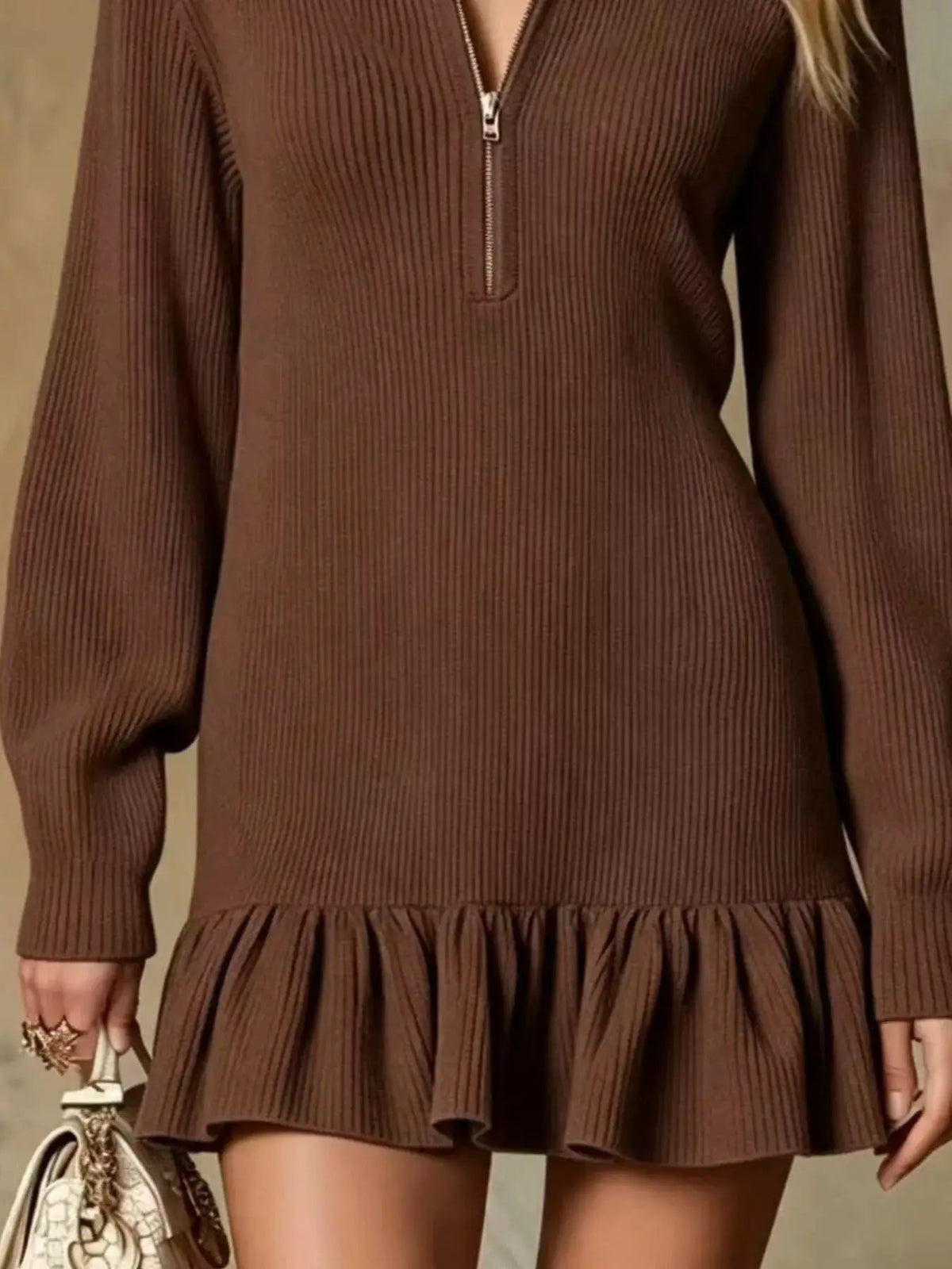 Ruffle Hem Half Zip Dress - Bitsy Gypsy Boutique