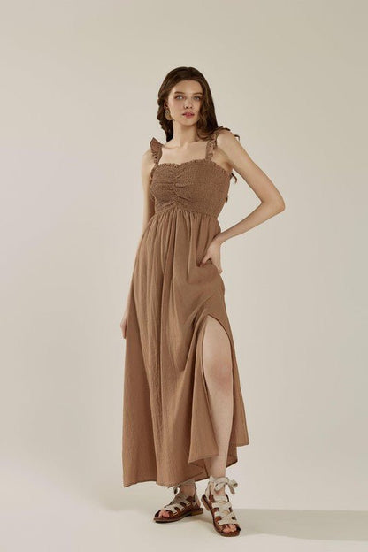 Ruffle straps Smocked top High Slit Dress - Bitsy Gypsy Boutique